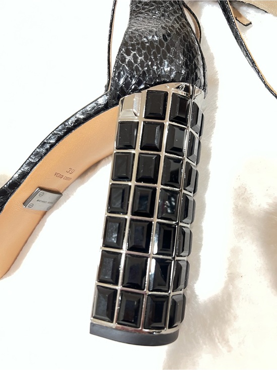 Black Platform Block Heel Sandals Nikki Crystal